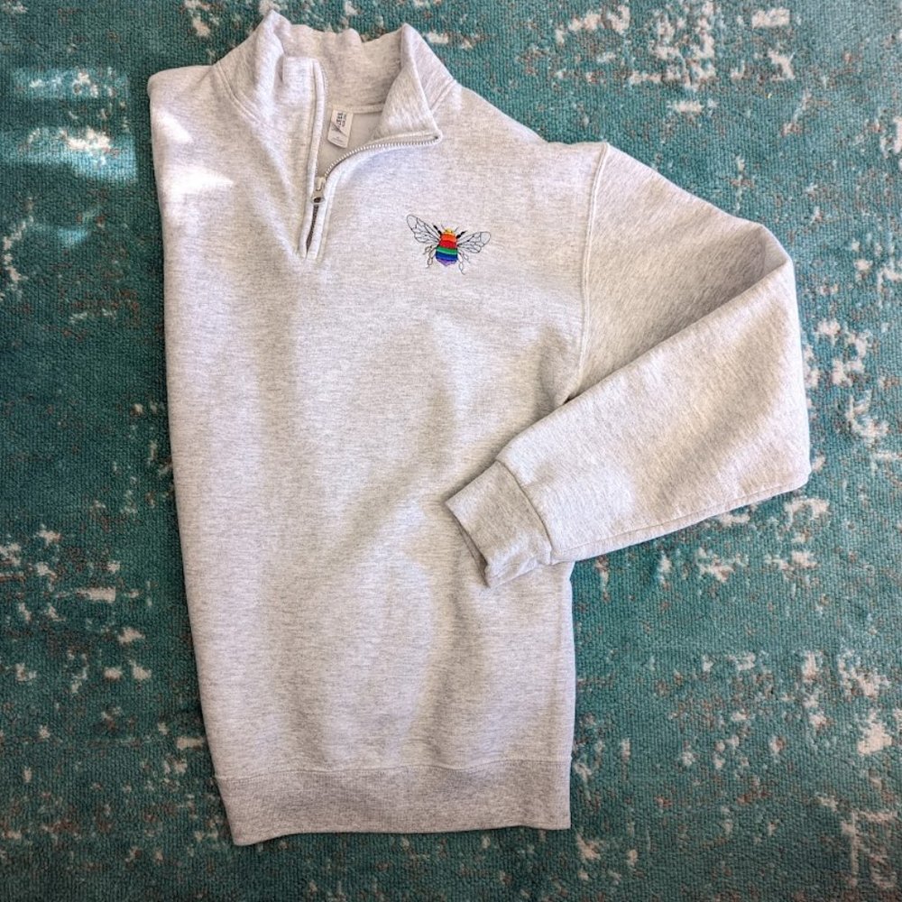1/4 Zip - Quarter Zip Pullover with Rainbow Bee Embroidery